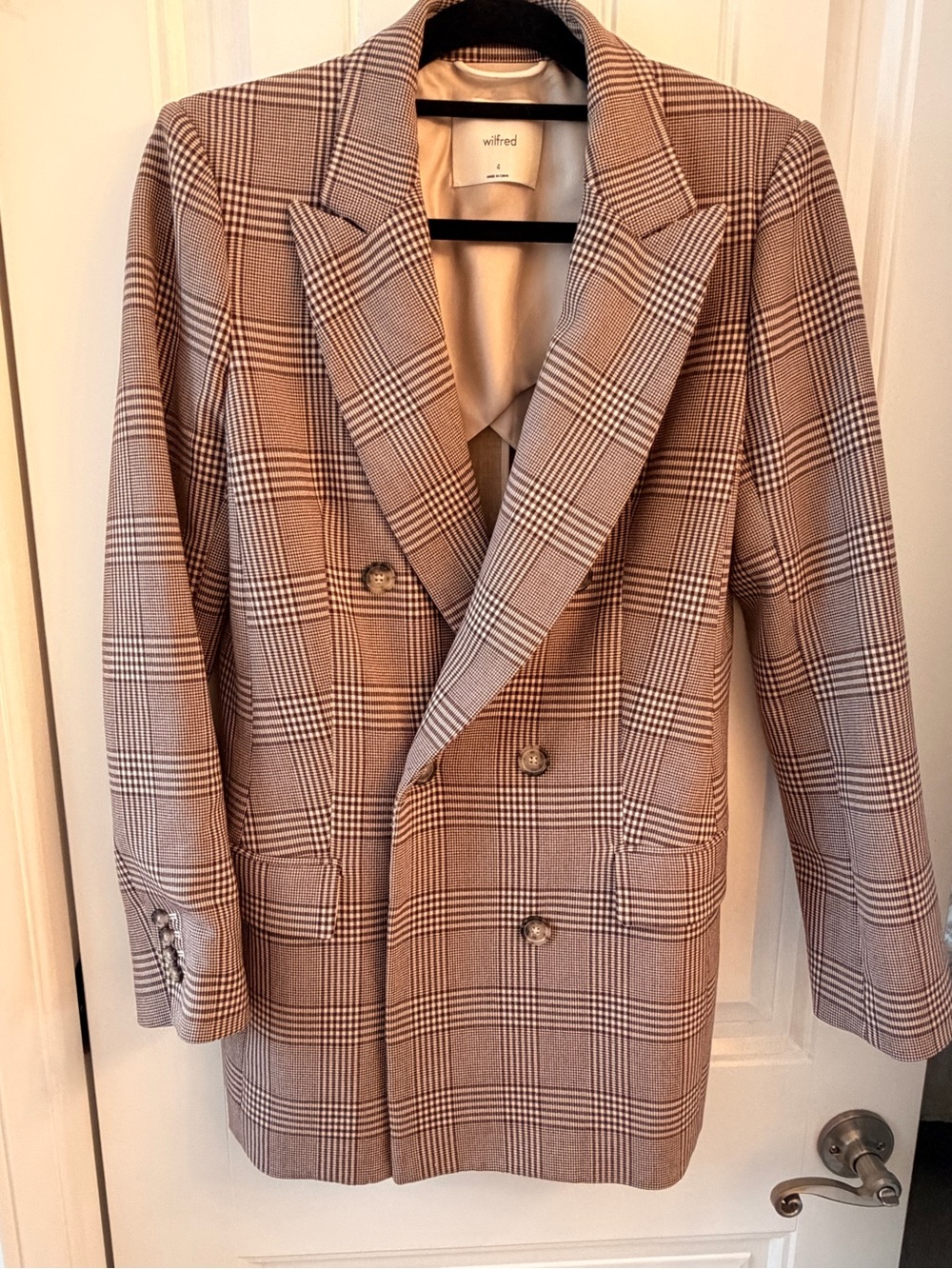 Wilfred Brown and Cream Plaid Double-Breasted Blazer